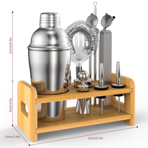 15‑piece stainless steel cocktail shaker set for mixing and serving drinks.