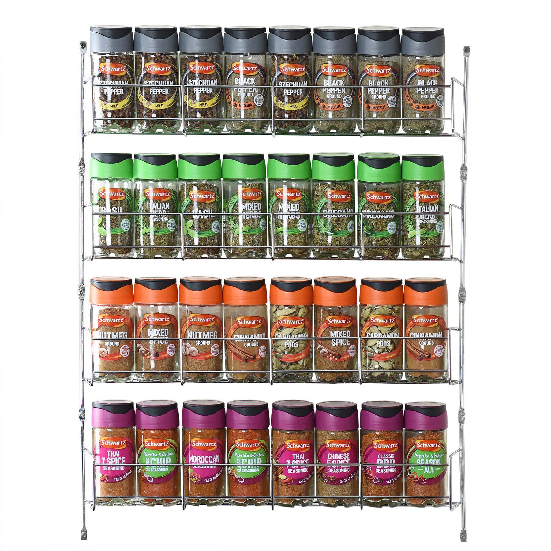 Vinsani 4‑tier wall‑mounted herb and spice rack for organised kitchen storage.