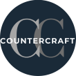 CounterCraft logo with overlapping grey CC initials and white brand text on a dark circular background.